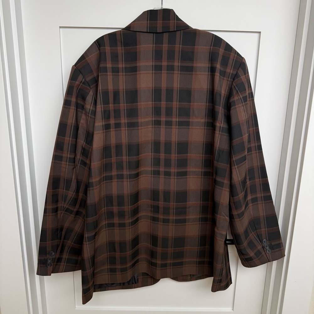 Monki oversized blazer in brown check plaid women's jacket M - Picture 3 of 5